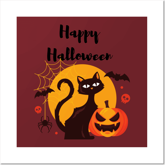 Happy Halloween Cat and friends Wall Art by Courtney's Creations